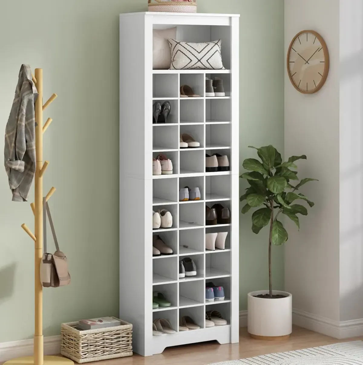 Merax Contemporary Cubby Console  Shoe Cabinet