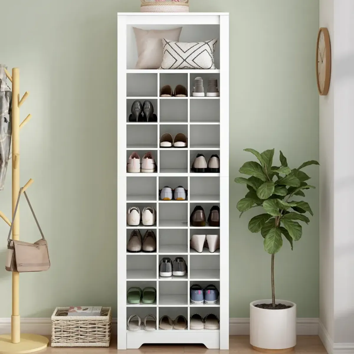 Merax Contemporary Cubby Console  Shoe Cabinet