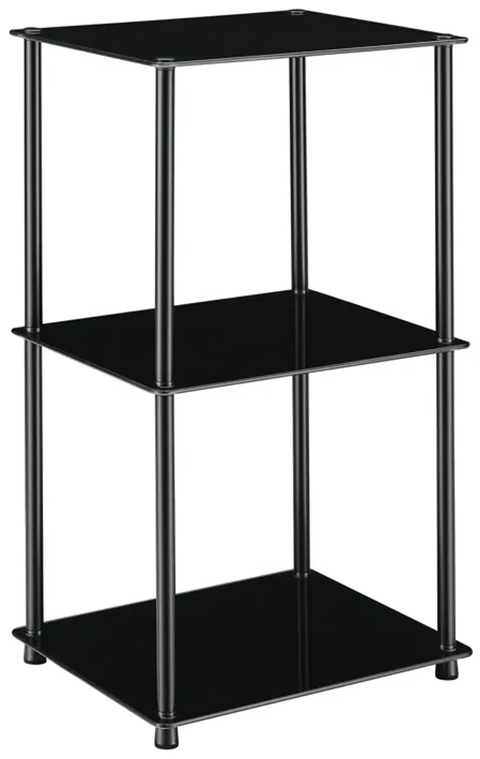 Convenience Concepts Designs2Go Midnight Classic 3-Tier Glass Square End/Lamp Table, Black Glass