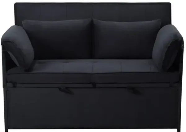46 in. Black Velvet Twin Size Sofa Bed