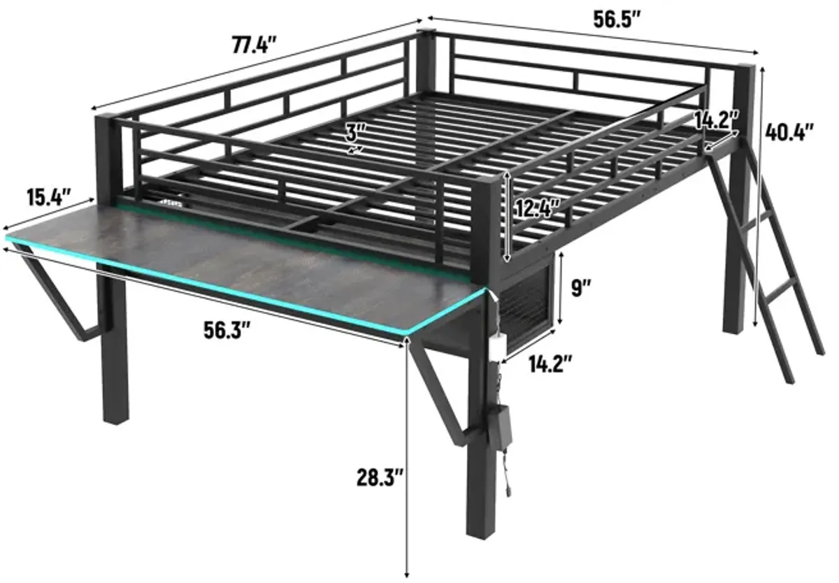 Merax Gaming Mid Loft Bed with Desk