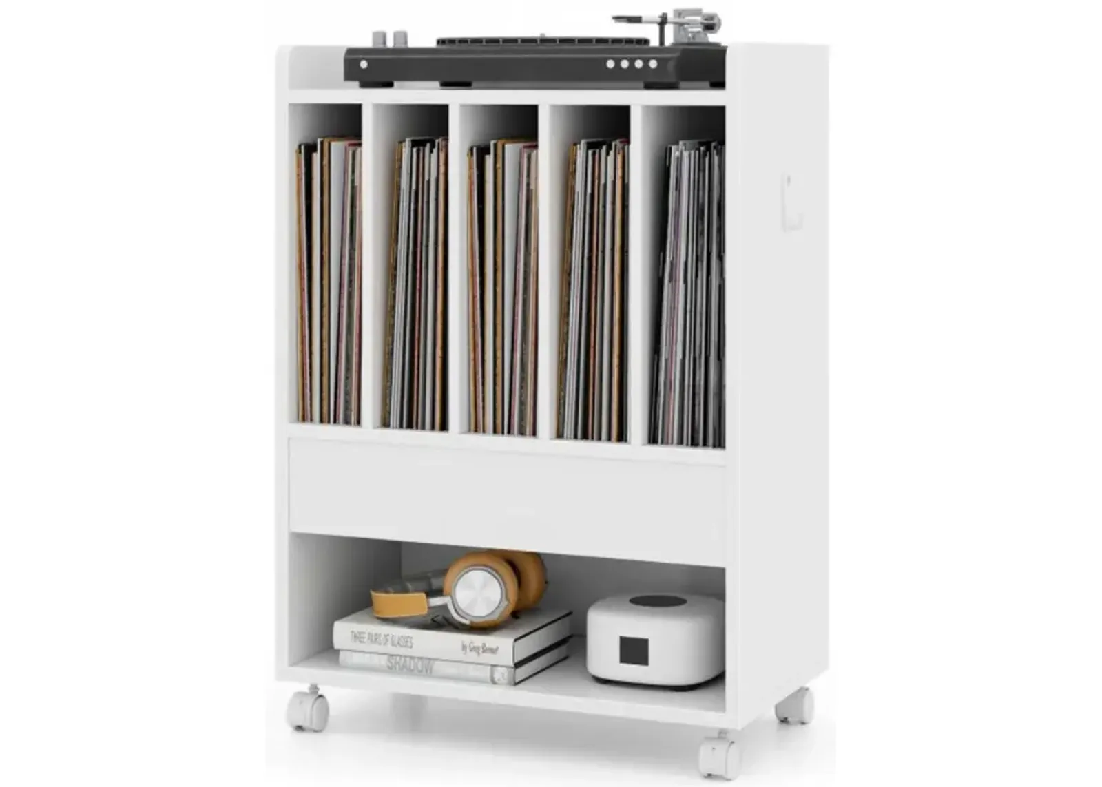 Hivvago Record Rolling Turntable Player Stand with Drawer