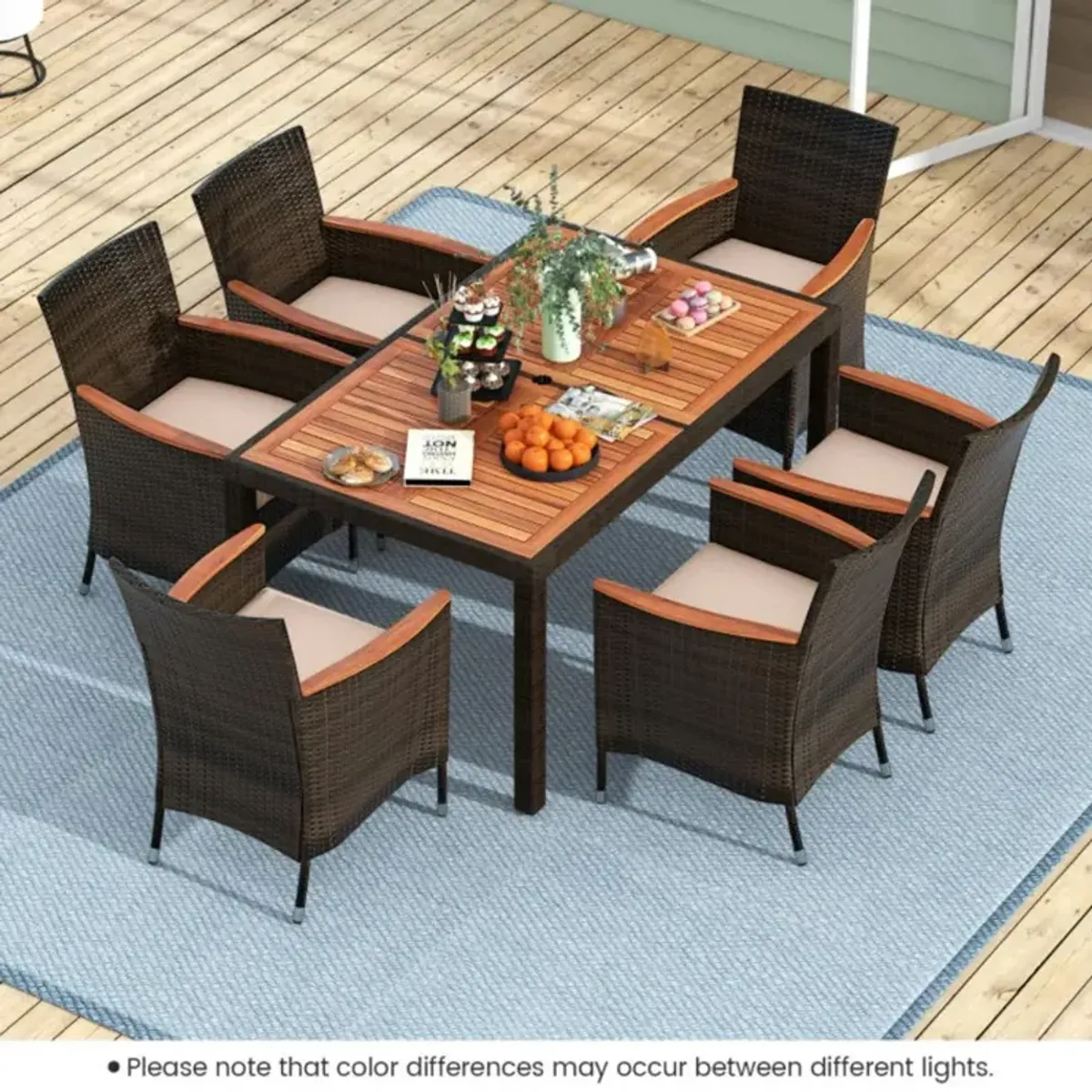 Hivvago 7 Pieces Garden Dining Patio Rattan Set with Cushions for Backyard