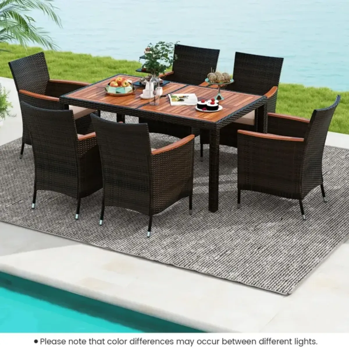 Hivvago 7 Pieces Garden Dining Patio Rattan Set with Cushions for Backyard