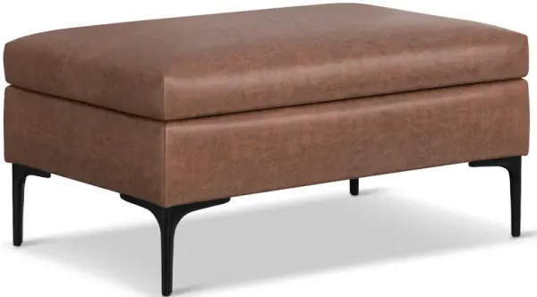 Rebecca 36 inch Wide Mid Century Rectangle Rectangular Coffee Table Storage Ottoman with Lift Up Lid in Distressed Saddle Brown Distressed Vegan Faux Leather, Assembled