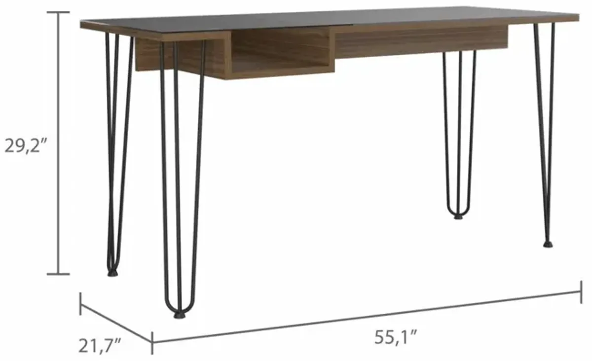 Posey 1-Drawer Rectangle Writing Desk With Hairpin Legs Mahogany