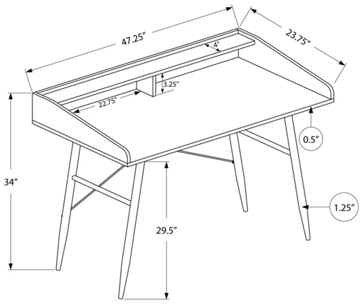 Monarch Specialties I 7535 Computer Desk, Home Office, Laptop, Storage Shelves, 48"L, Work, Metal, Laminate, White, Contemporary, Modern