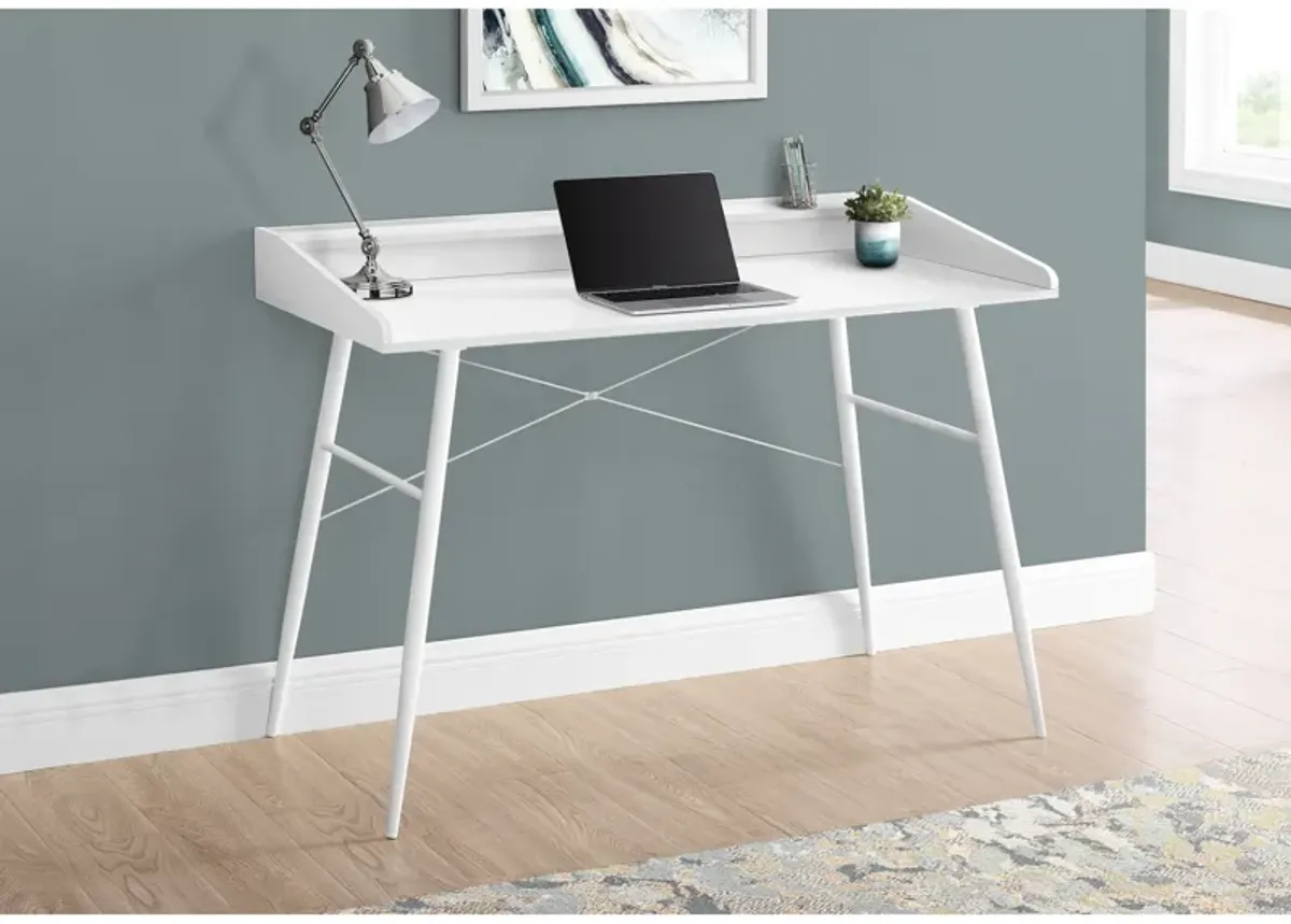 Monarch Specialties I 7535 Computer Desk, Home Office, Laptop, Storage Shelves, 48"L, Work, Metal, Laminate, White, Contemporary, Modern