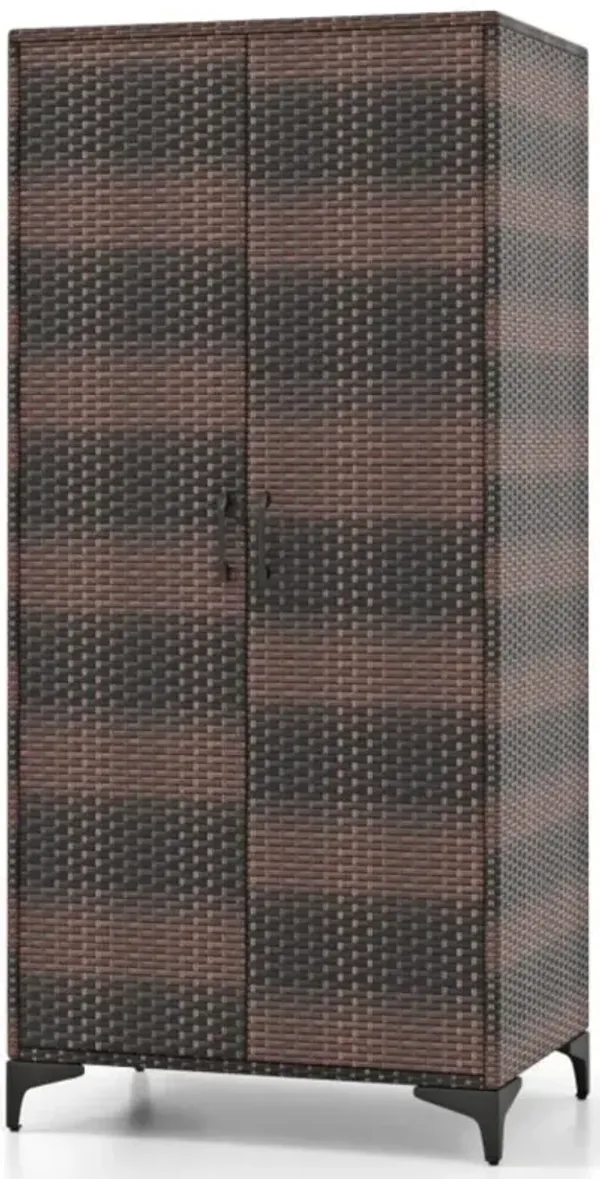 Hivvago 62 Inch Wicker Wardrobe with 2 Doors PE Rattan Closet with Hanging Rod
