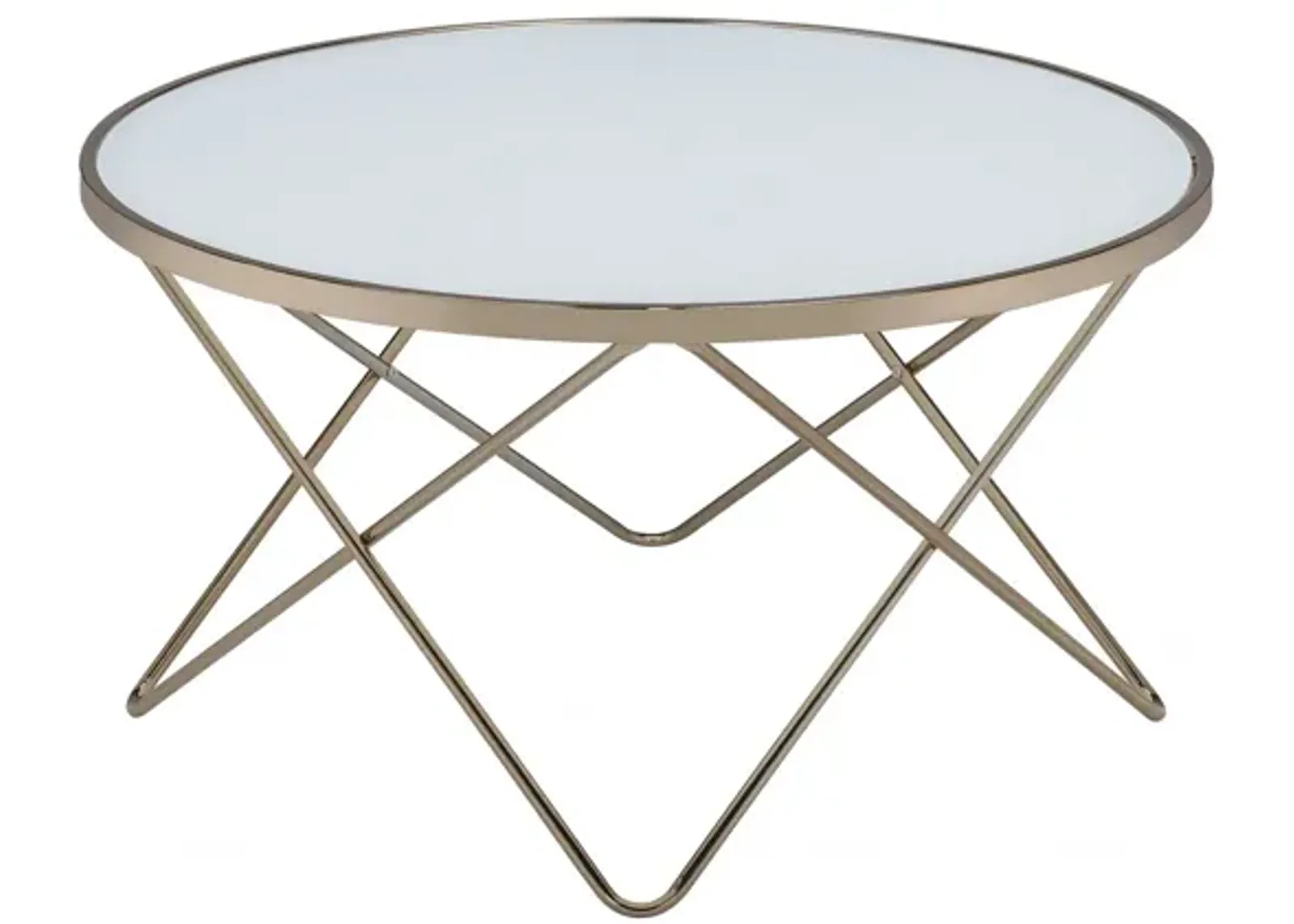 Homezia 34" X 34" X 18" Frosted Glass Champagne Coffee Table