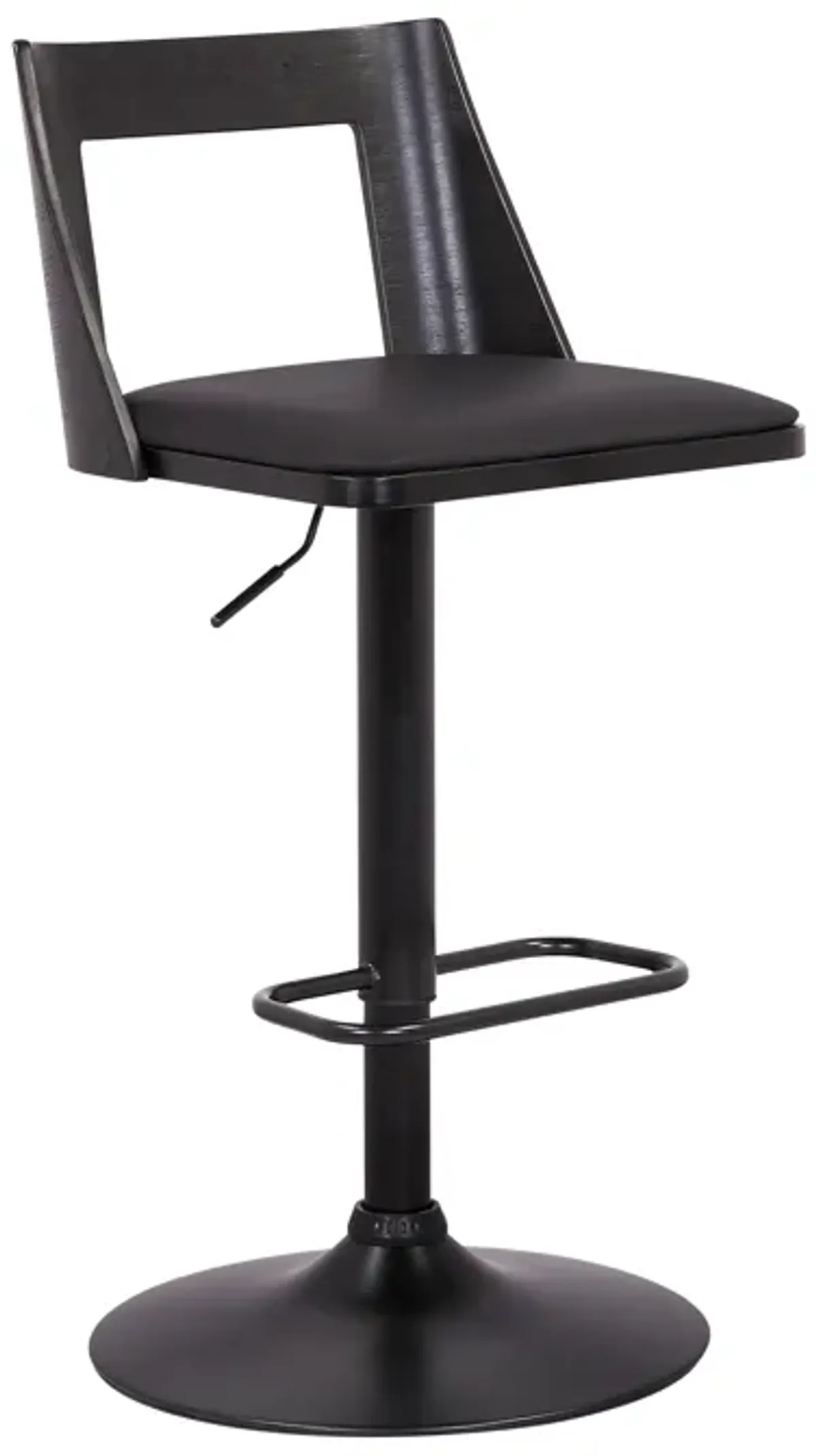 Milan Adjustable Swivel Grey Faux Leather and Black Wood Stool with Black Base