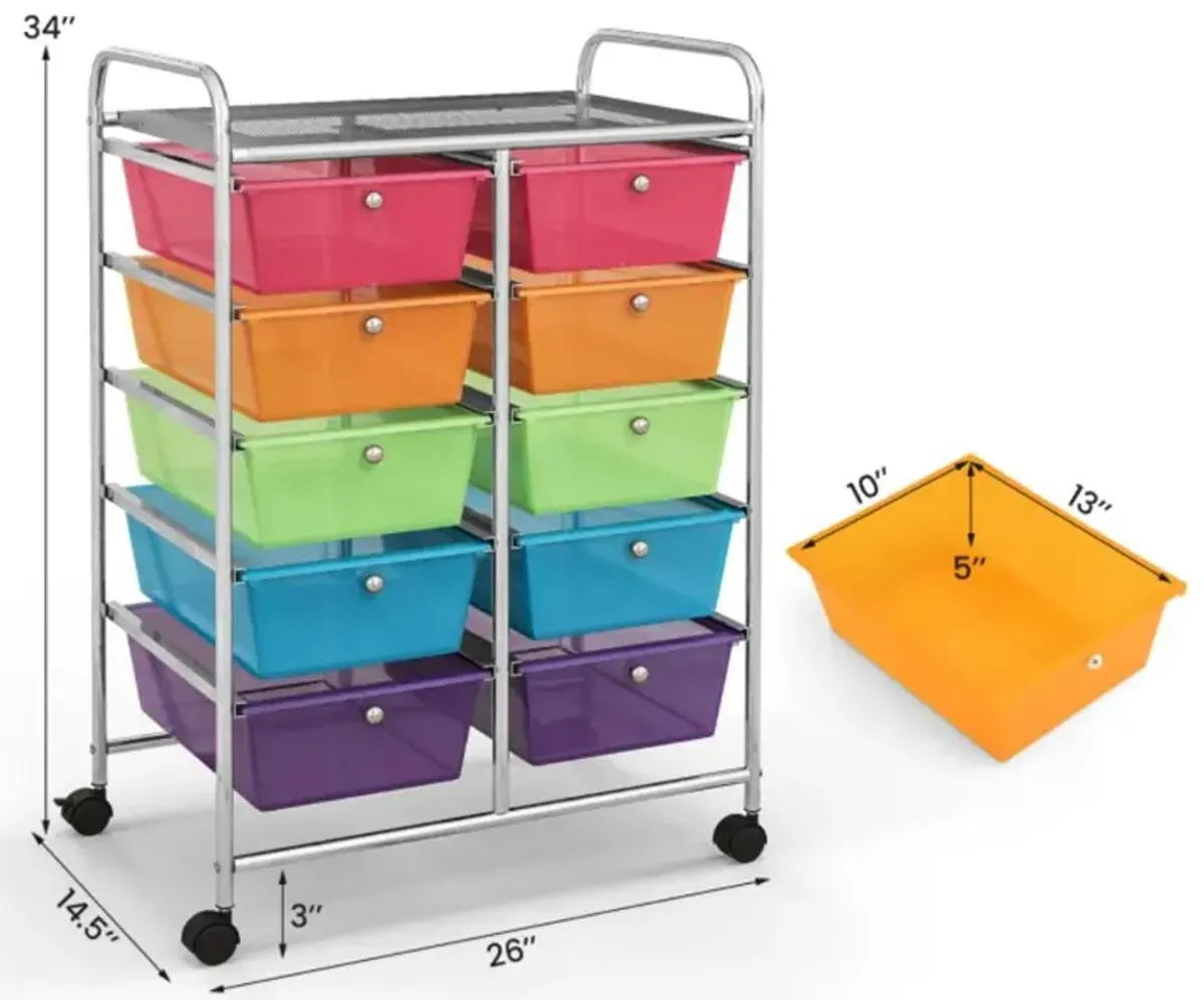 Hivvago 10-Drawer Rolling Storage Cart