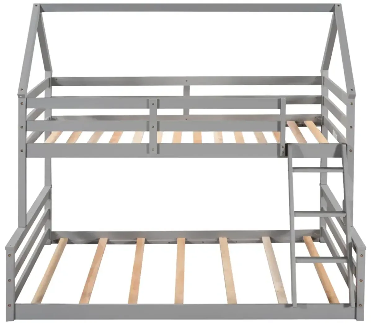 Twin Over Full House Bunk Bed with Built-in Ladder