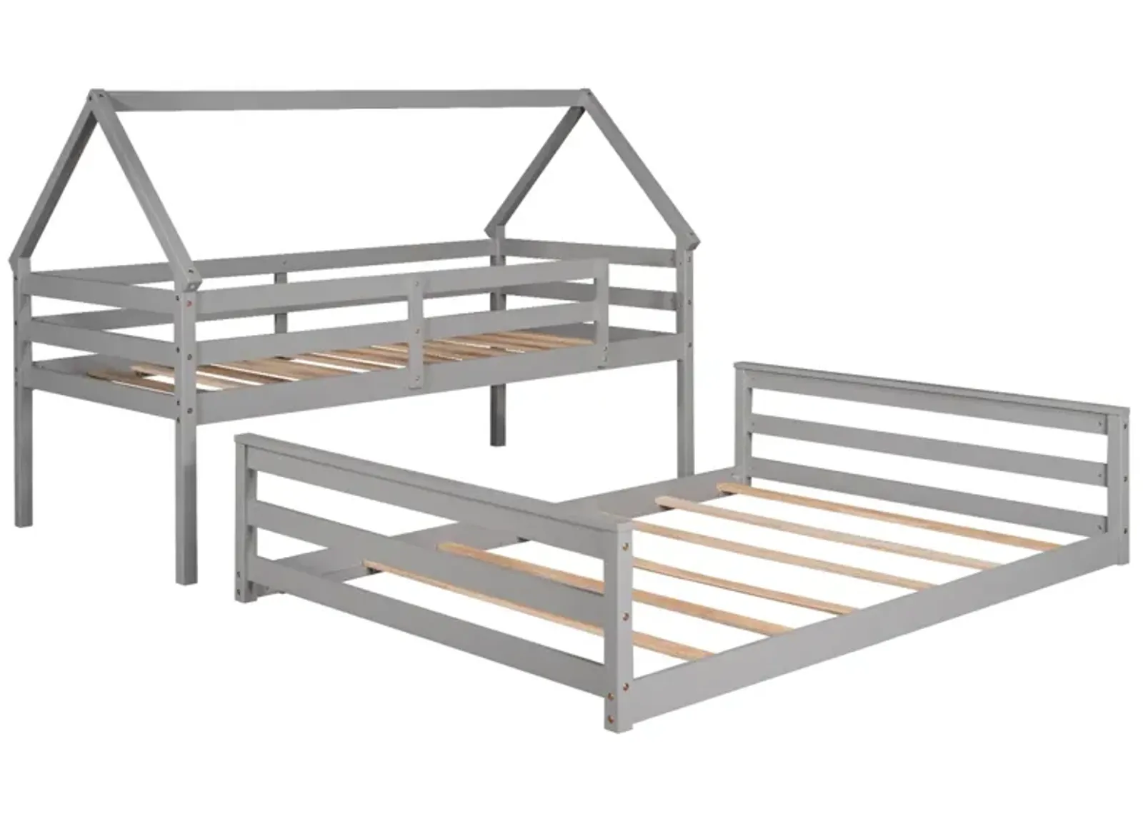 Twin Over Full House Bunk Bed with Built-in Ladder