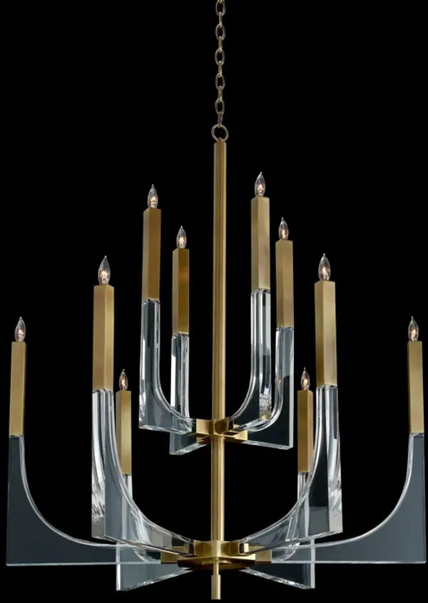 Acrylic And Brass Ten-Light Chandelier