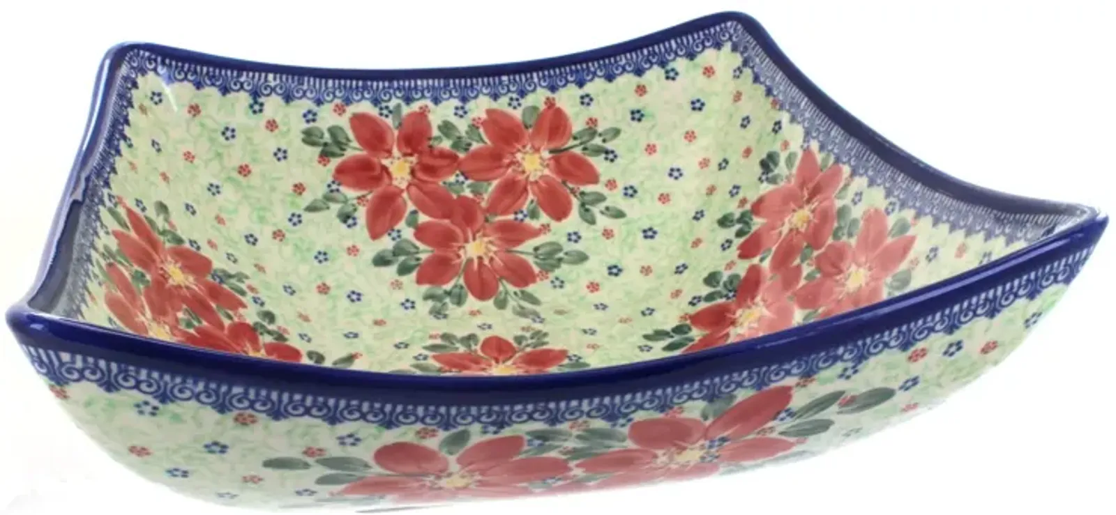 Blue Rose Polish Pottery Garden of Blue Large Square Bowl