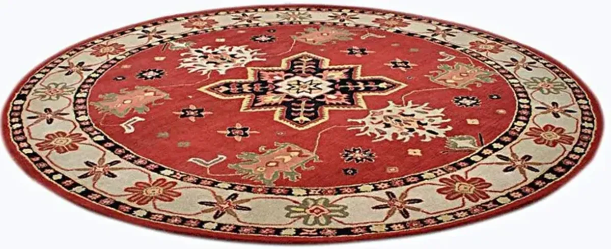 RUGSOTIC CARPETS HAND TUFTED WOOL ECO-FRIENDLY AREA RUGS  - 10'x10', Round Shape, Red & Beige, Classic Oriental Traditional  Design, High Pile Thick Handmade Anti Skid Area Rugs (K00535)
