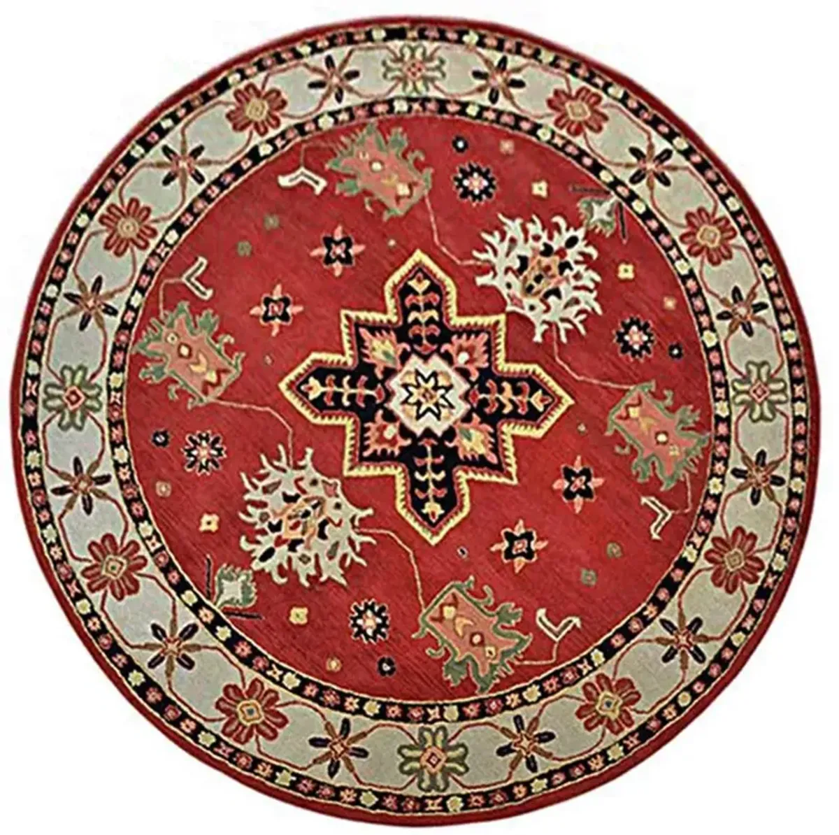 RUGSOTIC CARPETS HAND TUFTED WOOL ECO-FRIENDLY AREA RUGS  - 10'x10', Round Shape, Red & Beige, Classic Oriental Traditional  Design, High Pile Thick Handmade Anti Skid Area Rugs (K00535)
