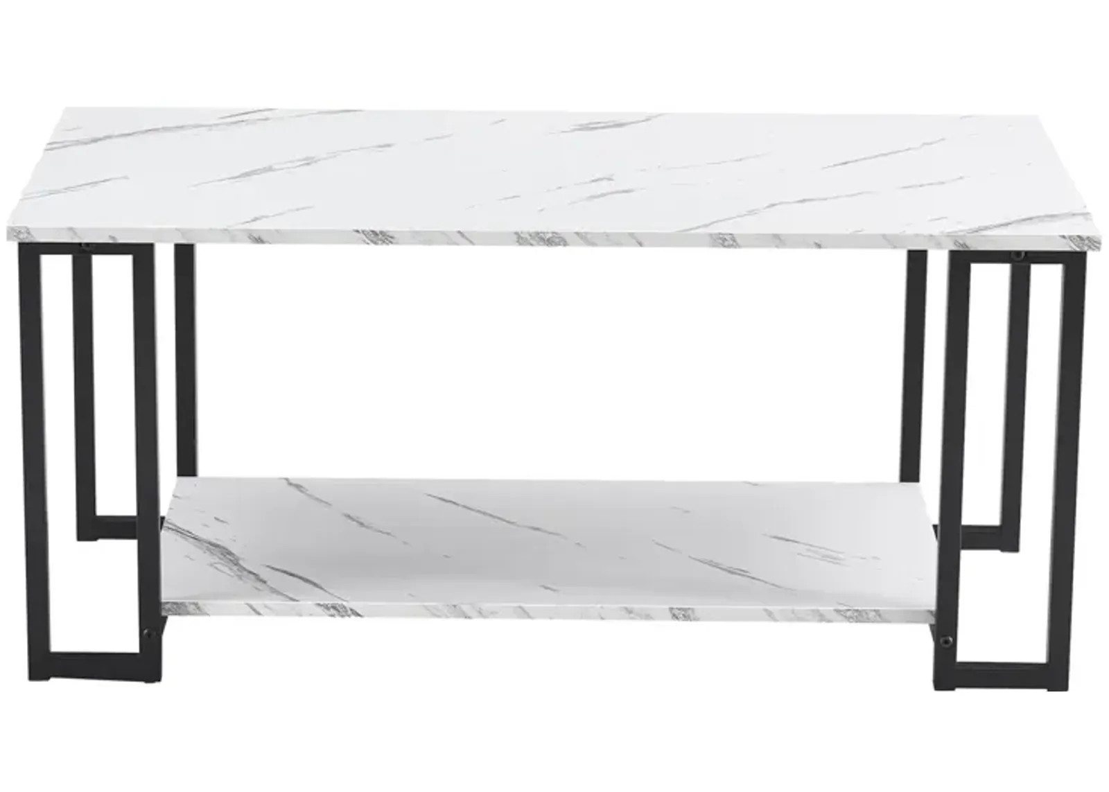 Coffee Table, 2 Layers 1.5cm Thick Marble MDF Rectangle 39.37 L Table Top Iron Coffee