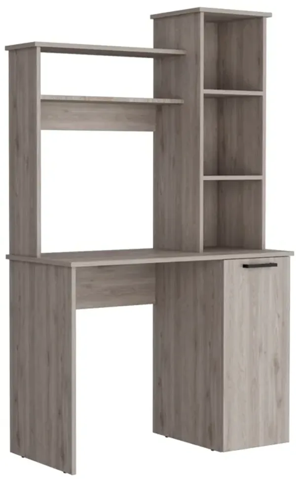 DEPOT E-SHOP Muncy Computer Desk with Ample Work Surface, Hutch Storage and Single Door Cabinet with 3-Tier Shelves, White