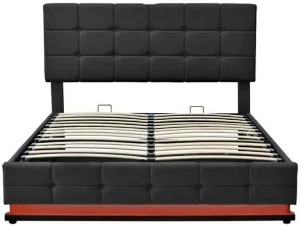 PU Leather Platform Bed with Lift-Up Storage LED Headboard and USB Charging