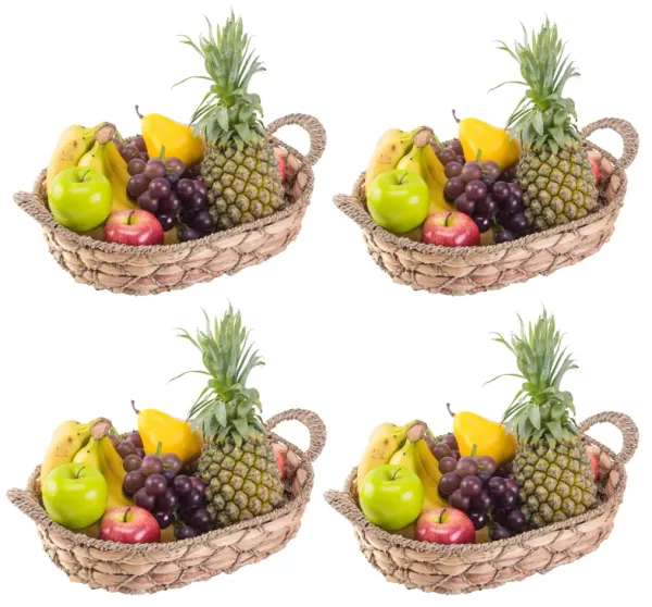 Set of 4 Seagrass Fruit Bread Basket Tray with Handles, Medium