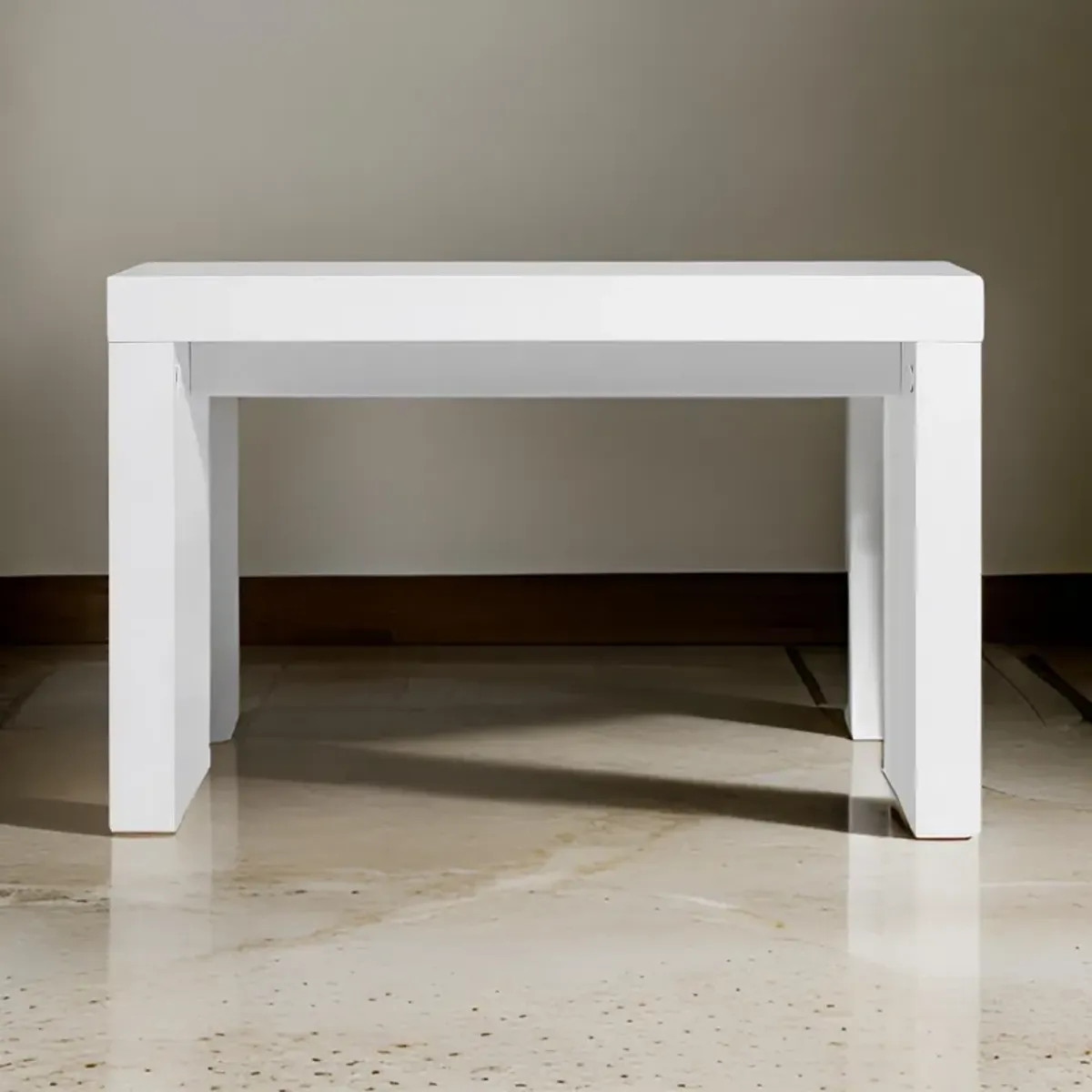 Libi 47 Inch Console Table, Minimalist Rectangular Top, Lacquered White - Benzara