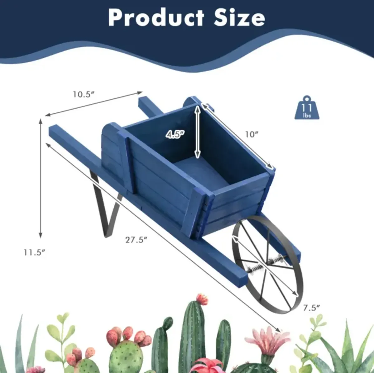 Hivvago Wooden Wagon Planter with 9 Magnetic Accessories for Garden Yard