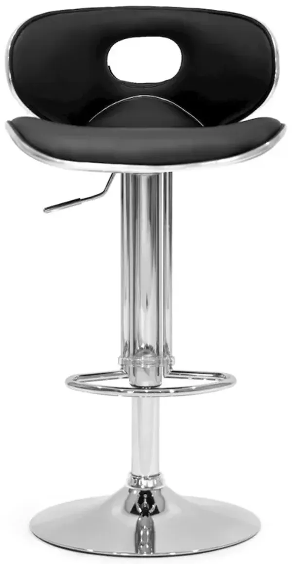 Glamour Home Set of 2 Adria Black Faux Leather Chrome Frame Adjustable Height Bar Stool
