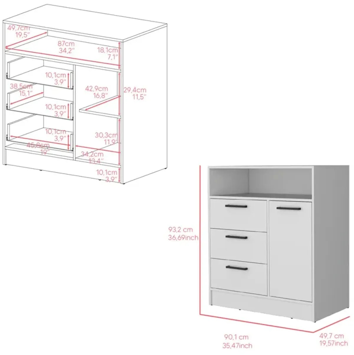 Drawer Dresser Torrey, Bedroom, White