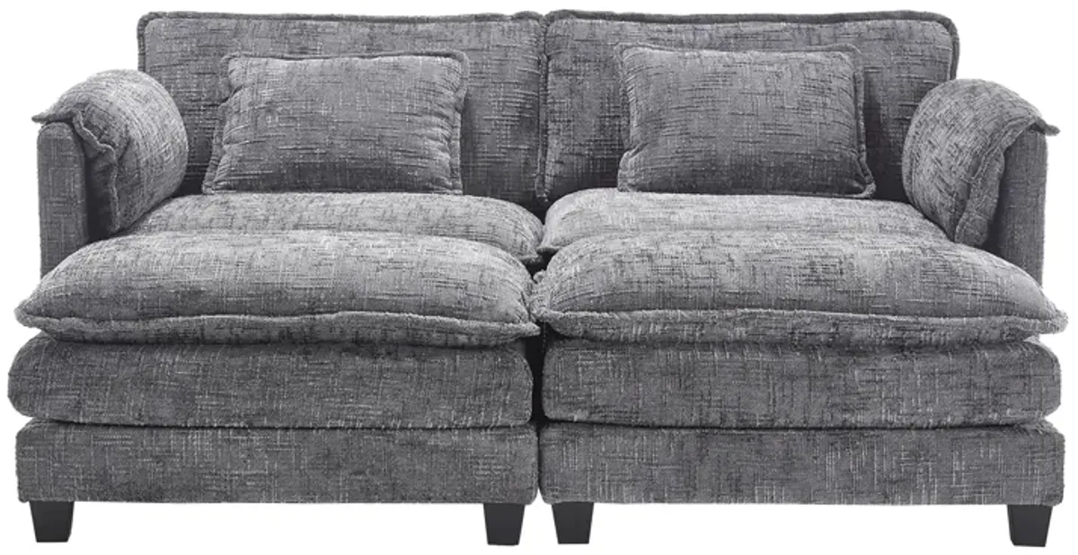 Merax Chenille Fabric Loveseat Sofa with 2 Foot Stools