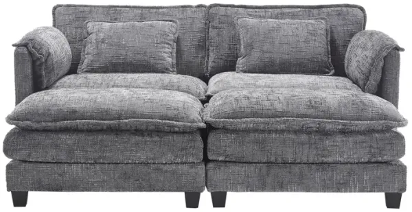 Merax Chenille Fabric Loveseat Sofa with 2 Foot Stools