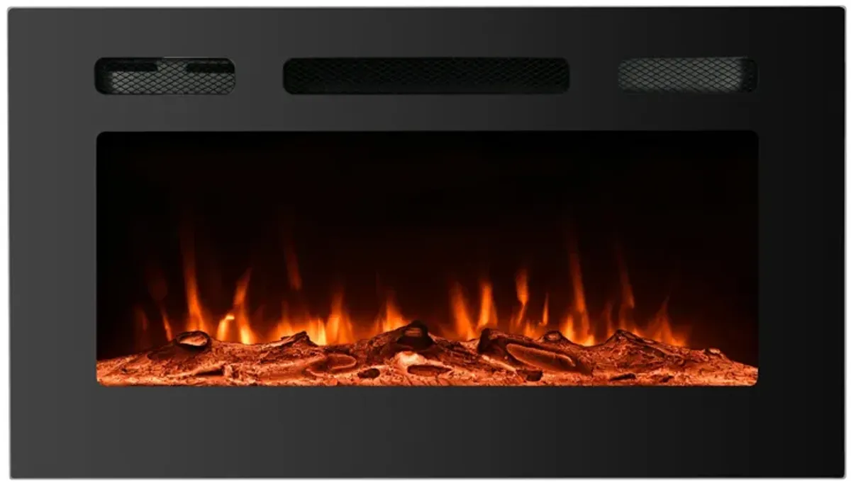 Black 30 in. Wall-Mounted Electric Fireplace with Logs and Crystals, Remote 1500/750W