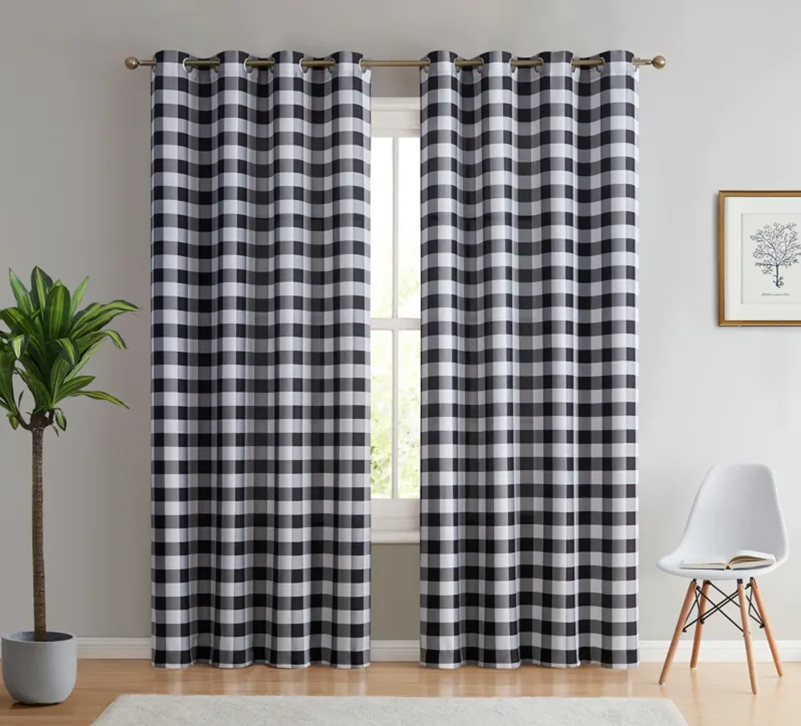 THD Cedar Buffalo Check Textured Light Filtering Grommet Lightweight Window Curtains Drapery for Bedroom, Dining Room & Living Room, 2 Panels