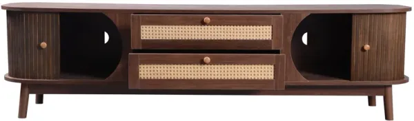 Rattan TV Stand for TVs up to 75'', Modern Farmhouse Media Console, Entertainment Center with Solid Wood Legs, TV Cabinet for Living Room,Home Theatre