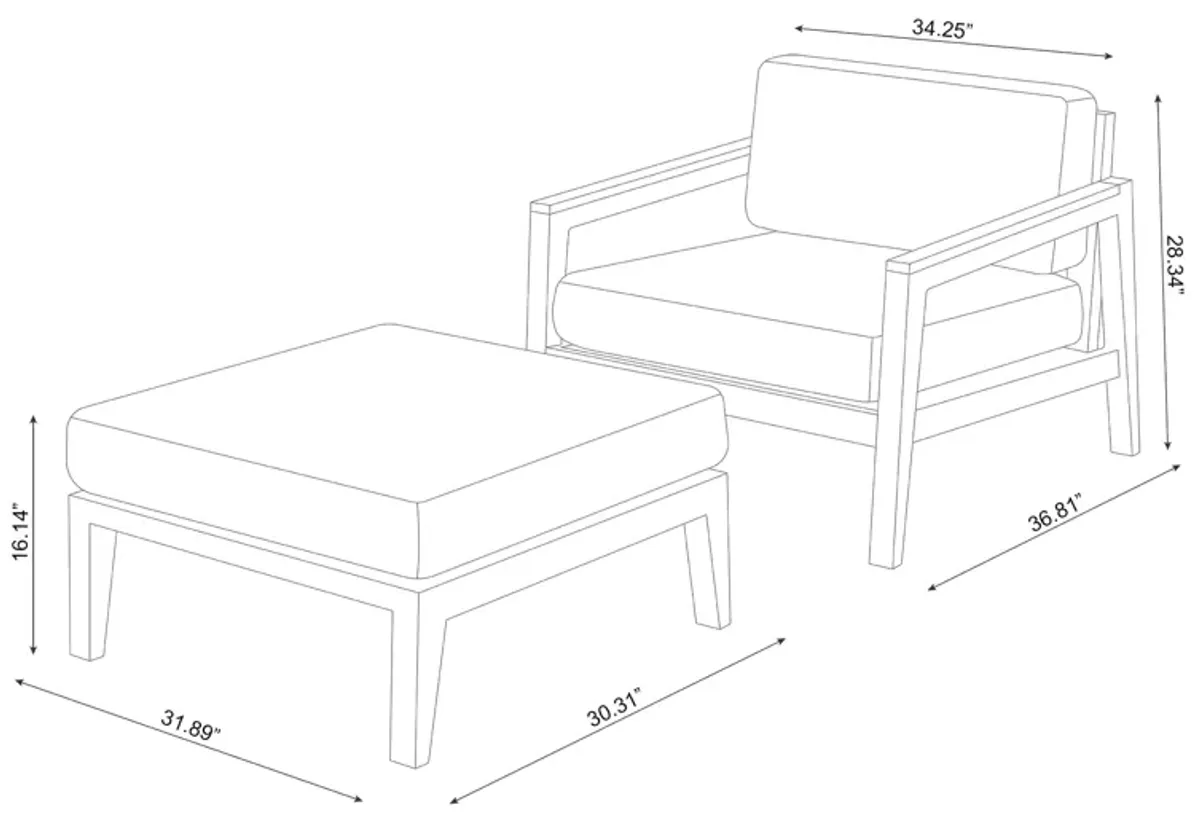 Rhodes Chat Chair with Ottoman - Aluminum