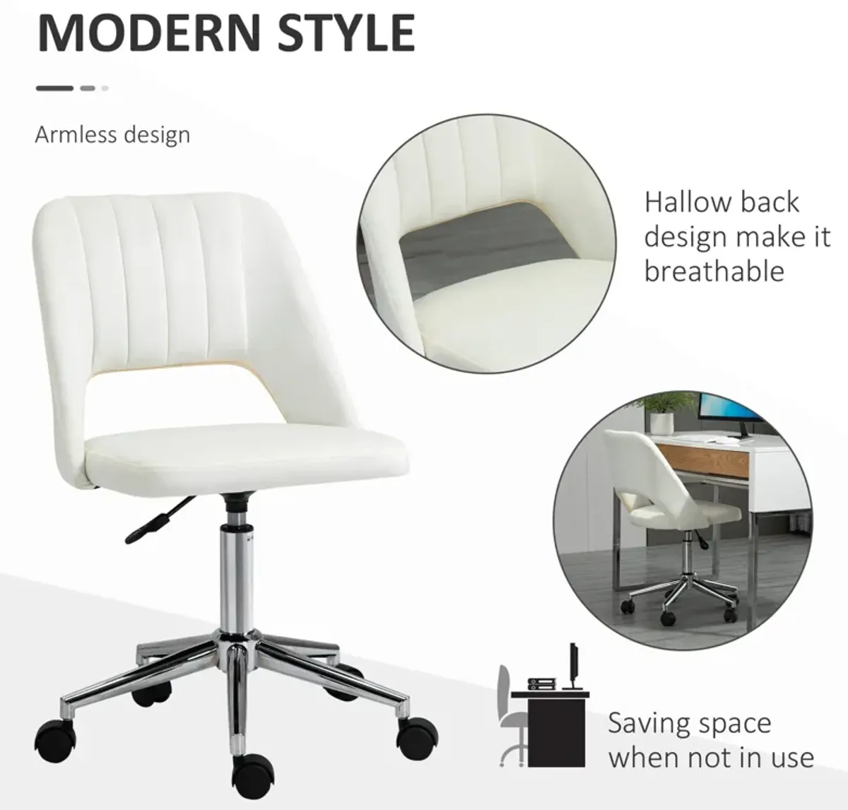 Cream White Office Chair: Mid-Back Velvet Swivel Scallop Shape for Home