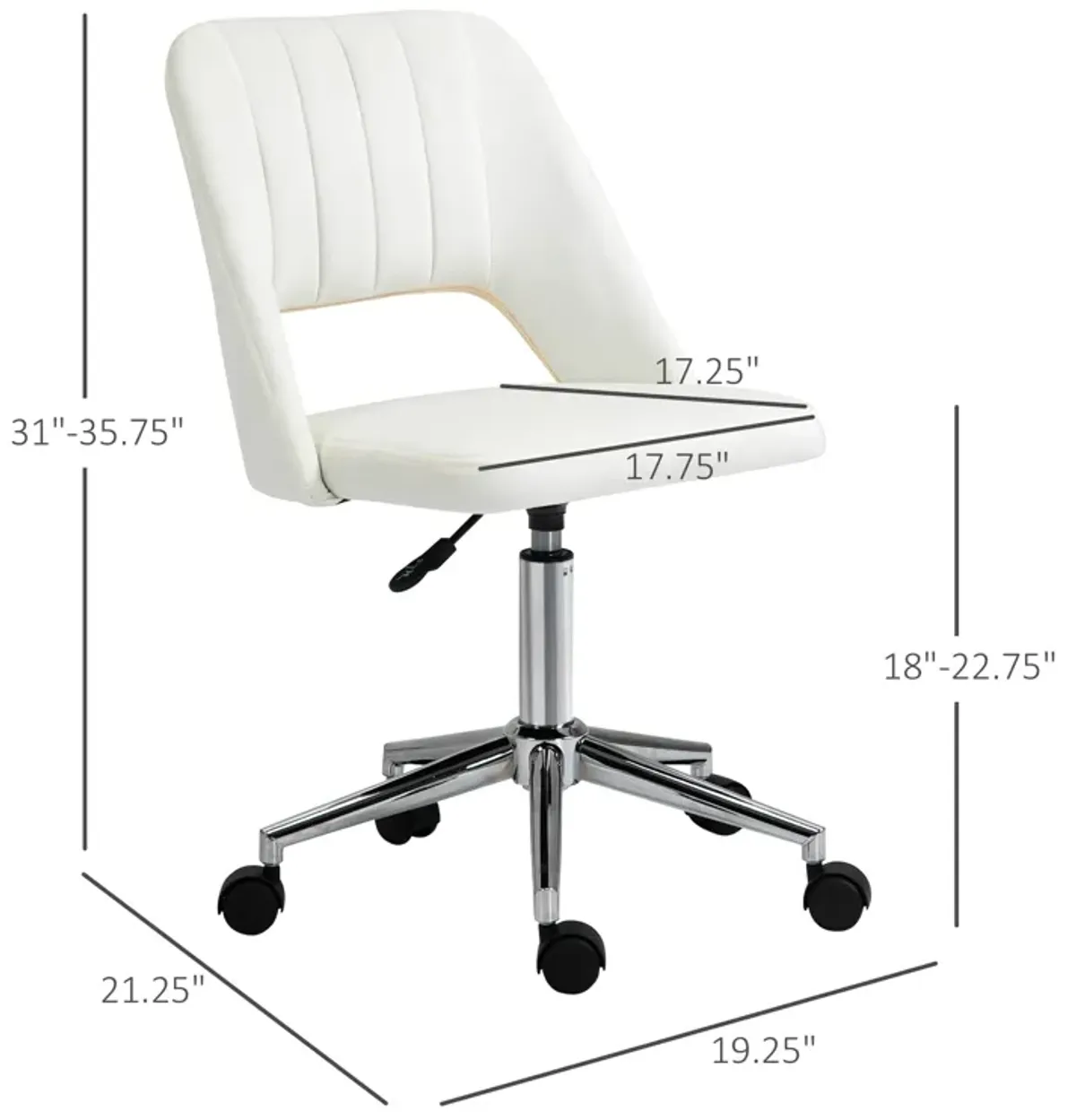 Cream White Office Chair: Mid-Back Velvet Swivel Scallop Shape for Home