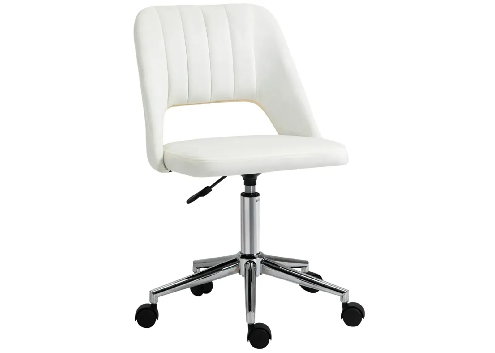 Cream White Office Chair: Mid-Back Velvet Swivel Scallop Shape for Home