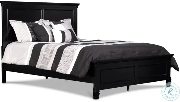 Umi King Size Bed, Classic Panel Design with Molded Details, Black Wood - Benzara