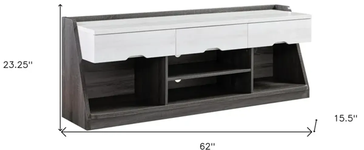 Homezia 62" White Oak & Distressed Grey Particle Board Cabinetenclosed Storage Tv Stand