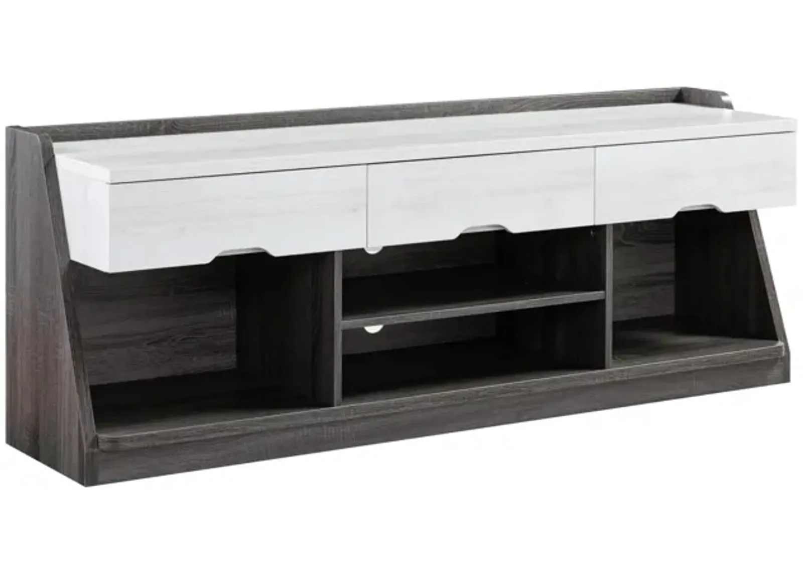 Homezia 62" White Oak & Distressed Grey Particle Board Cabinetenclosed Storage Tv Stand