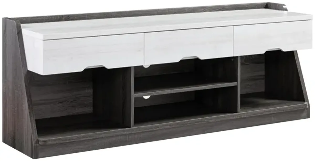 Homezia 62" White Oak & Distressed Grey Particle Board Cabinetenclosed Storage Tv Stand