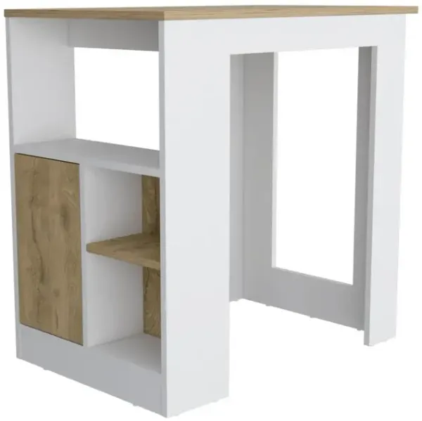 Masset Kitchen Island with Side Shelves and Cabinet, White / Macadamia