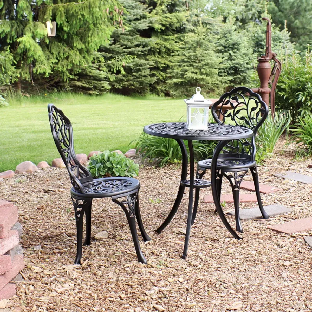 Sunnydaze Cast Aluminum 3-Piece Patio Bistro Set - Black