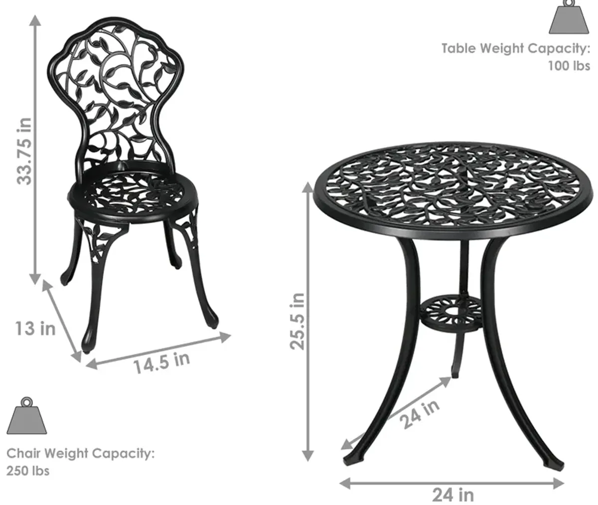 Sunnydaze Cast Aluminum 3-Piece Patio Bistro Set - Black