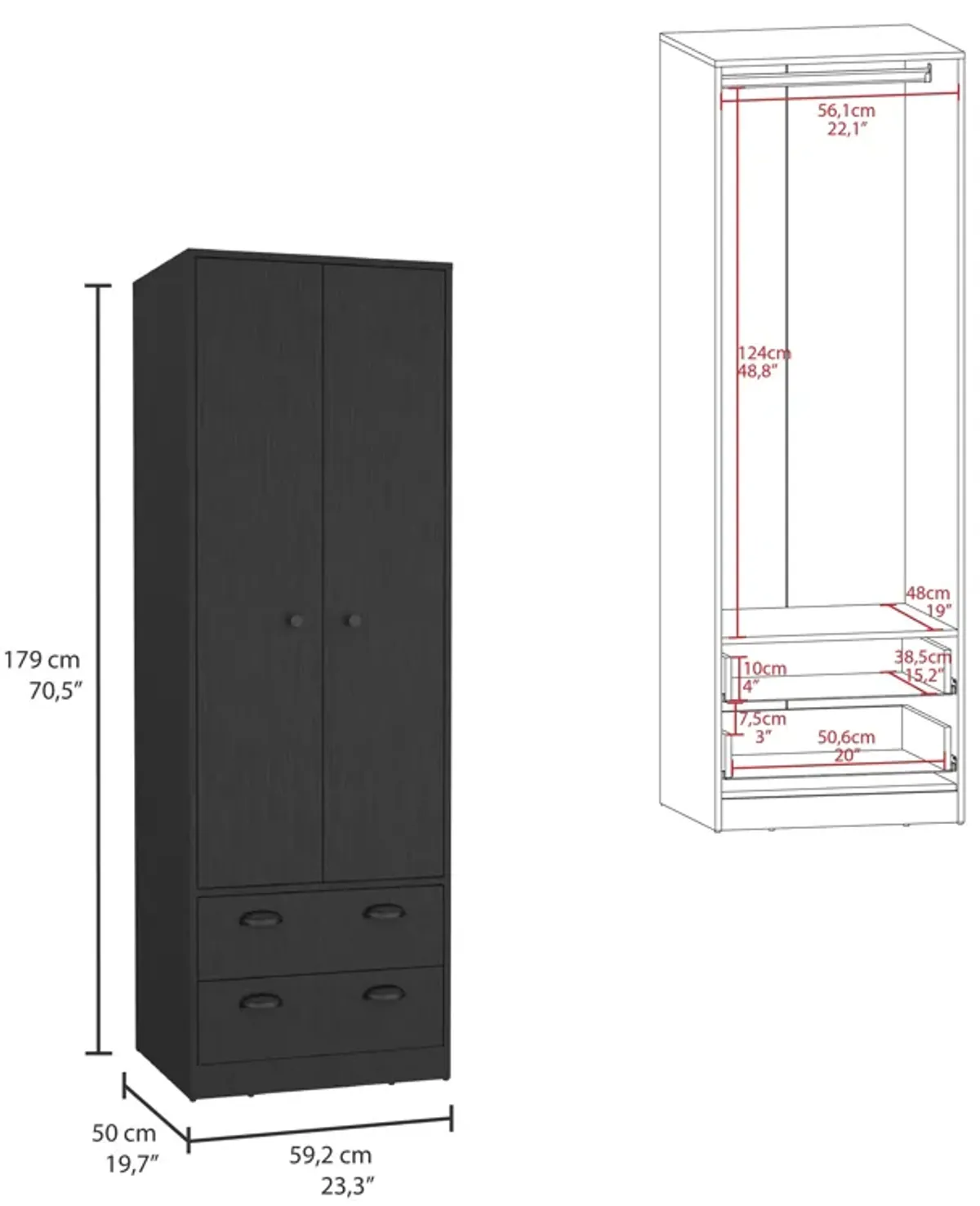 St Monans Armoire with Double Door and 2-Drawers -White