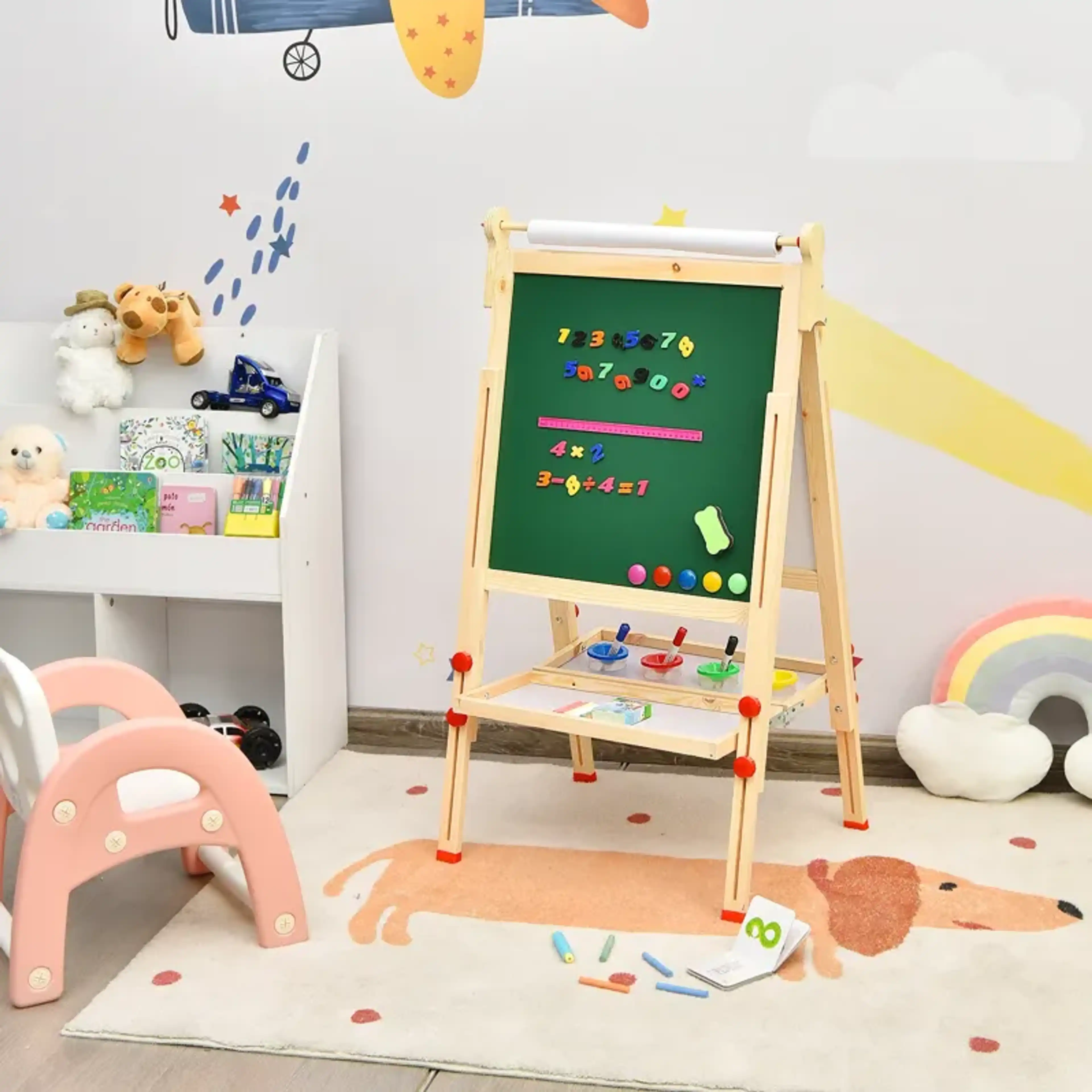 Kids Art Easel With Paper Roll Double Sided Regulable Drawing Easel ...