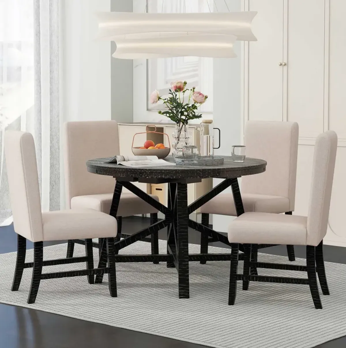 Merax Retro Dining Set with Extendable Round Table