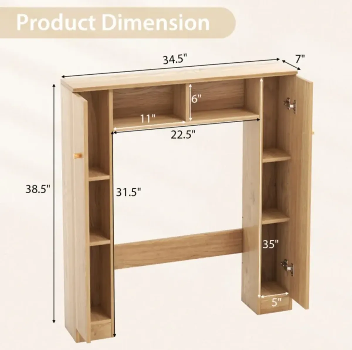 Hivvago Over The Toilet Storage Cabinet with 2 Open Compartments and 4 Adjustable Shelves